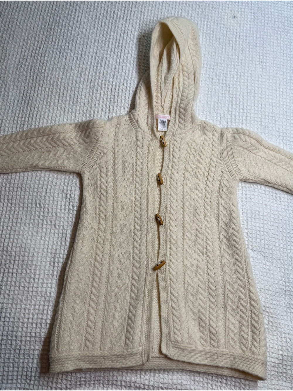 Janie & Jack  Cable Knit Hooded Sweater Coat - Cream